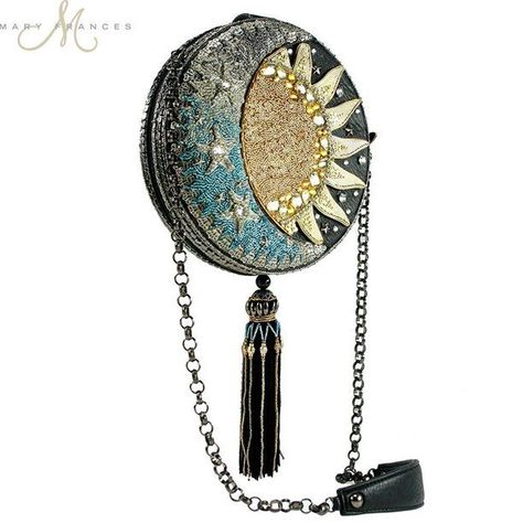 High-end Beaded Shoulder Bag For Travel, Celestial Sun And Moon, Mary Frances Bags, Round Handbag, Moon Galaxy, Galaxy Black, Celestial Sun, Mary Frances, Cheap Purses