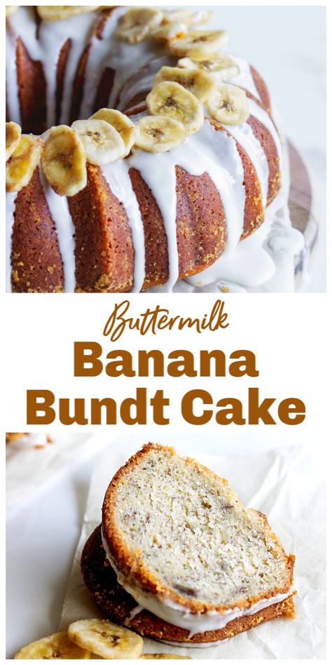 A fantastic Banana Bundt Cake, with buttermilk for a soft and tender, if dense, crumb. It's easy to make and very versatile. It can hold add-ins and be baked in different pans so there are lots of ways you can enjoy it! #banana #bundt #cake #buttermilk Banana And Buttermilk Recipes, Banana Buttermilk Recipes, Buttermilk Banana Cake, Banana Cake With Buttermilk, Cakes With Buttermilk, Bundt Cake With Buttermilk, Banana Bread Bundt Cake, Banana Bread Bundt, Recipes With Buttermilk