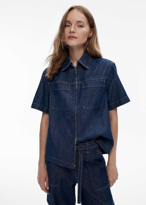 Denim Pocket Detail Shirt | Woolworths.co.za Witchery Clothing, Denim Pocket Details, Contrast Top, Short Sleeve Shirt Women, Denim Pocket, Dark Indigo, Pocket Shirt, Dark Wash Denim, Care Label