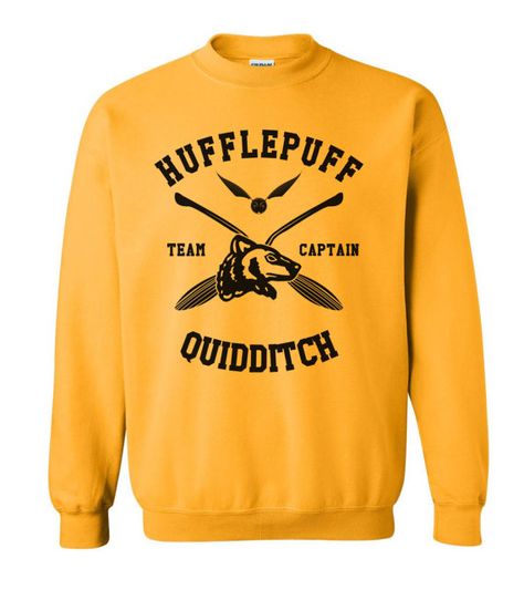 Hufflepuff Quidditch, Hufflepuff Outfit, Hufflepuff Pride, Geek Clothes, Harry Potter Hufflepuff, Harry Potter Outfits, Harry Potter Fantastic Beasts, Gold Top, Crew Neck Top