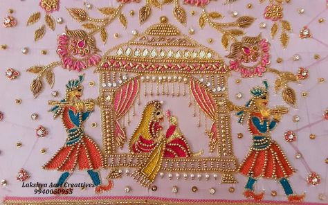 Bridal Wedding Concept Blouse briefing about " Bride in Palanquin ( Doli ) " enriched with floral Aari Design!! Handmade Tassels with metal Cap !! Ping us @9940050955 for more details. #lakshyaaaricreaives #weddingblouseconcept #palanquin #bridepalanquin #doli #weddingconcept #blousebackackdesign #bridalblouse #designerblouse #chennaidesigner #annanagar #maggamwork #handembroidery #shippingworldwide #malaysiabridal #singaporebridal #ezwed #shopzters #wedmegood #shaadisaga #blouzes #aariwork #z Bridal Doli Blouse Designs, Doli Design Blouse, Aari Work Doli Design, Pallakku Aari Work Blouse, Pallakku Design Drawing, Doli Blouse Work, Doli Design Embroidery, Pallaku Design In Aari Blouse, Palanquin Design