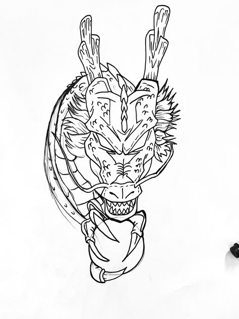 Shen Ron Tattoo, Dragon Ball Z Shenron Tattoo Design, Spawn Tattoo Stencil, Dbz Stencil, Shenron Tattoo Stencil, Dragon Ball Z Dragon Tattoo, Shenron Drawing, Shenron Tattoo Design, Dragon Ball Tattoo Design