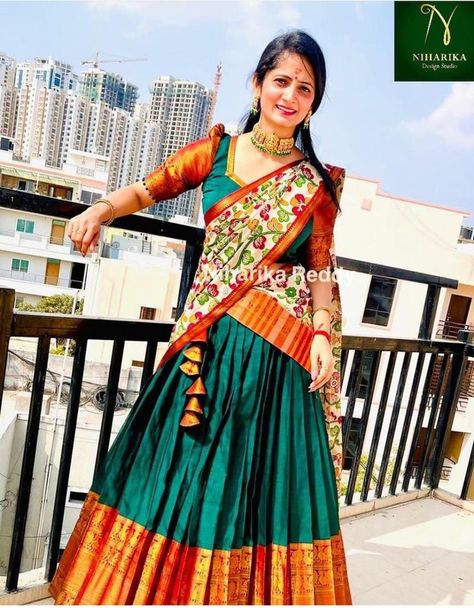 Narayan Pet Blouse Design, Narayanapet Half Saree Blouse Designs, Narayanpet Dupattas, Half Saree Lehenga Narayanpet, New Trending Half Sarees, Narayana Peta Blouse Designs, Narayana Pet Blouse Designs, Narayan Pattu Half Sarees, Narayana Peta Sarees