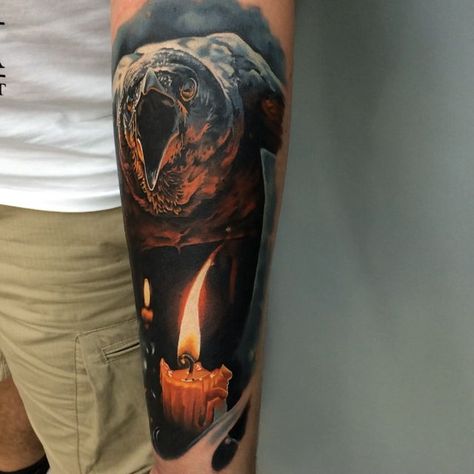 Burning Candle Tattoo, Candle Tattoo Design, David Tattoo, Hyper Realistic Tattoo, Candle Tattoo, Crow Tattoo, Alien Tattoo, Raven Tattoo, Fire Tattoo