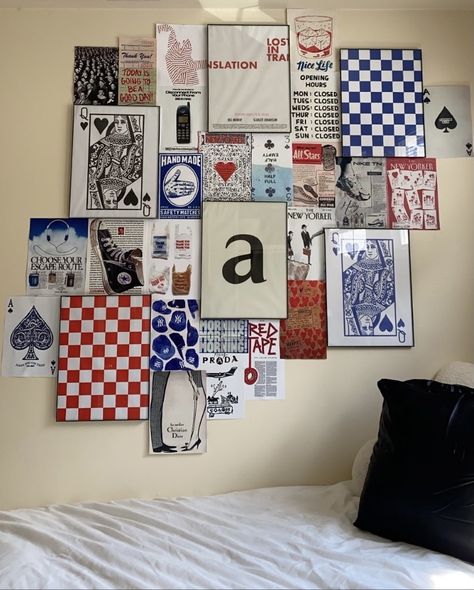 Poster, poster collage, college dorm inspo Poster Cluster Wall, College Dorm Inspo Wall Art, College Dorm Poster Wall, Wall Collage Dorm Room, Prints For Dorm Room, College Apartment Layout, Dorm Decor Posters, College Dorm Prints, College Photo Wall