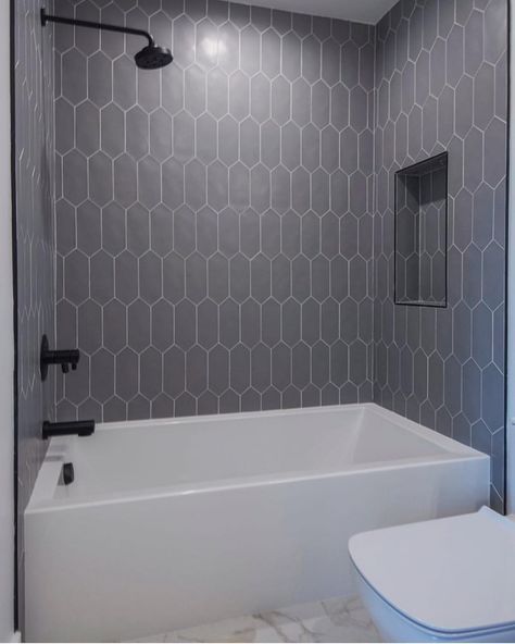 Bathrooms of Instagram on Instagram: “Gorgeous Grey! Design and build by @core_homes . #tile #tiles #showertile #tileshower #showergoals #showerdesign #bathroomdesign…” Bathroom Closet Designs, Tile Around Bathtub, Bathtub Shower Combo, Closet Redo, Modern Tub, Grey Design, Bathroom Closet, Bathroom Shower Tile, Tub Shower