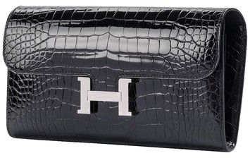 Hermes Constance Long Wallet/Clutch Black Shiny Alligator/Crocodile R. Get the lowest price on Hermes Constance Long Wallet/Clutch Black Shiny Alligator/Crocodile R and other fabulous designer clothing and accessories! Shop Tradesy now Hermes Clutch, Alligator Wallet, Hermes Wallet, Hermes Constance, Hermes Handbags, Vintage Purses, Black Wallet, Crocodile Leather, Leather Bag Women