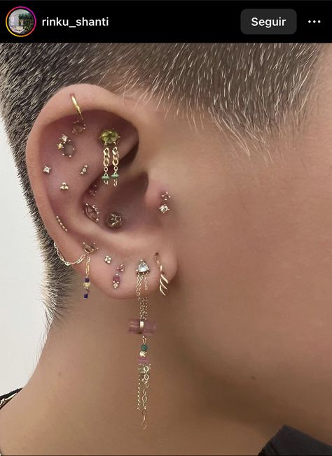 White Gold Ear Curation, Stacked Septum, Piercings Chart, Ear Curation, Unique Ear Piercings, Ear Piercings Chart, New Piercing, Earring Inspo, Master Board