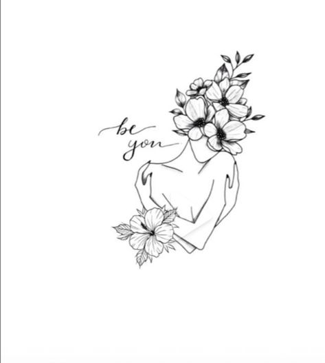 Woman Growth Tattoo, Women Growth Tattoo, Self Love Flower Tattoo, Head With Flowers Tattoo, Flower Growth Tattoo, Self Love Minimalist Tattoo, Floral Head Tattoo, Face With Flowers Tattoo, Mental Health Tatoos Design