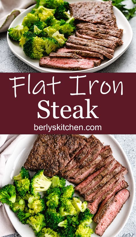 Our Flat Iron Steak Recipe is quick and delicious made with a custom blend of seasonings, seared to perfection in a flat iron skillet. It makes for an excellent weeknight dinner option. #berlyskitchen Flat Iron Steak Marinade, Steak Dinner Ideas, Steak On Stove, Flat Iron Steak Recipes, Beef Steak Recipes, Flat Iron Steak, Homemade Burgers, Steak Recipe, Beef Chuck