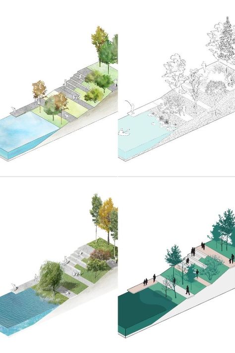 4 ways to create landscape architecture axonometric diagrams in Adobe Photoshop and Illustrator Landscape Axonometric, Architecture Axonometric, Isometric Landscape, Axonometric Diagram, Urban Design Diagram, Urban Design Concept, Paving Design, Design Concept, Public Space