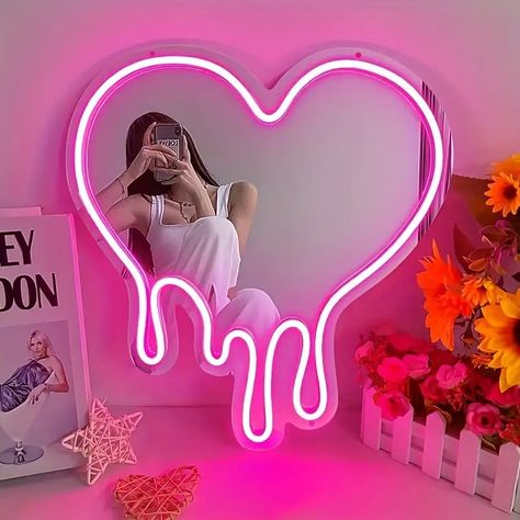 1pc Heart Neon Sign Light, Melt Heart Neon Light Mirror Sign, Wall Decor, Bedroom, Girl's Room, Led Heart Neon Sign Light, For Party, Studio, Shop Decor, Birthday Gift | Don't Miss These Great Deals | Temu Neon Light Mirror, Neon Mirror, Led Heart, School Party Favors, Purple Led Lights, Melting Heart, Heart Neon, Nail Salon Interior, Light Mirror