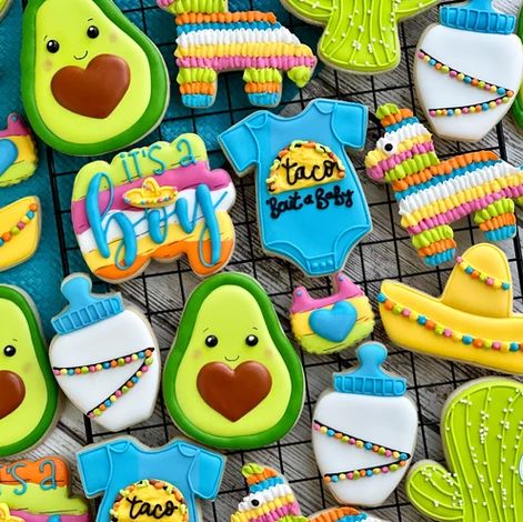 Taco Baby Gender Reveal, Taco Bout A Baby Shower Decorations, Taco Bout A Baby Shower Ideas Boy, Taco Bout A Baby Cookies, Taco Bout A Baby Shower Ideas Food, Taco About A Baby Cake, Let’s Taco Bout A Baby, Taco Baby Shower Cookies, Mexican Food Baby Shower Ideas