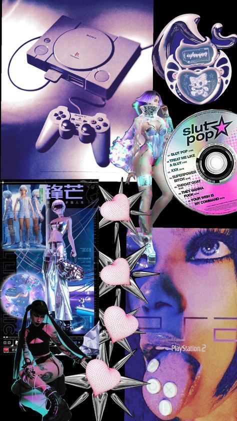 ps2 cyberwave gamer girl theme #y2k #hyperpop #vaporwave #tech #nostalgia #ps2 #gamergirl #playstation #videogames #cyberpunk #darkmoodboard  Step into the Future: Exploring Digital Collage in Y2K Tech 🚀 Dive into Nostalgia with Y2K Tech-Inspired Digital Collage Art ✨ Unleash Your Creativity: Discovering the Magic of Digital Collage in Y2K Tech 💻 Y2k Video Game Aesthetic, Retro Futurism Y2k, Ps2 Aesthetic Wallpaper, Y2k Video Games, Playstation 2 Aesthetic, Future Nostalgia Aesthetic, Y2k Hyperpop, Ps2 Wallpaper, Y2k Video Game