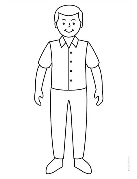 Human Drawing Easy, Easy Human Drawings, Easy Boy Drawing, Man Drawing Easy, Father Drawing, Family Tree Drawing, Teach Drawing, Man Coloring Pages, Learning Drawing