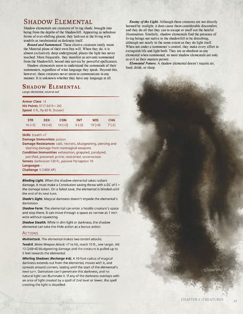 Homebrew material for 5e edition Dungeons and Dragons made by the community. D&d Elemental, Creature Template, Homebrew Monsters, Monster Manual, Shadow Creatures, Dnd Stats, Shadow Monster, Dungeon Master's Guide, Dnd Classes