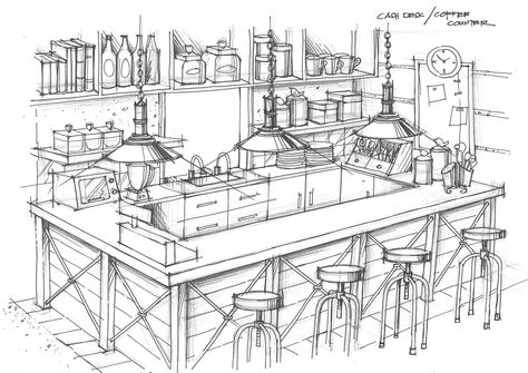 Cash desk/ mini bar Cafe Interior Design Drawing, Bar Interior Design Home, Bar Room Ideas, Coffee Bar Interior Design, Coffee Bar Interior, Bar Sketch, Restaurant Interior Design Ideas, Bar Drawing, Sketch Bar