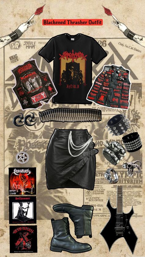 Thrash metal Fit #thrashmetal #metal #heavymetal #rock #metalhead #alternative #vintage #vintageaesthetic #vintagefashion #guitar #guitarist #metalheadoutfit Metalhead Jacket, 80s Metalhead Aesthetic, Metalhead Outfits, Thrasher Outfit, Metalhead Fashion, Metal Outfit, Metal Head, Metal Clothing, Thrash Metal