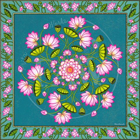 Pichwai Flowers, Pichwai Rangoli, Madhubani Drawing Indian Paintings, Rajasthani Art Design, Pichwai Paintings Lotus, Pichwai Art Paintings, Rajasthani Design, Border Painting, Pichwai Art