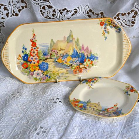 Cottage Dishware, Large Sandwich, Kitchen Nostalgia, Sandwich Tray, Cottage Painting, Collectible China, Homer Laughlin China, Clarice Cliff, Pretty China