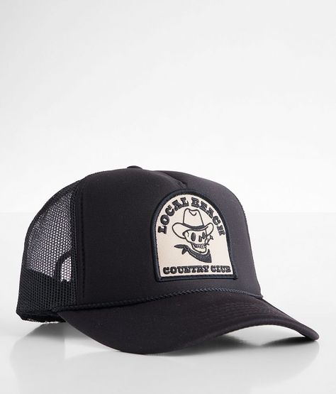 Local Beach Country Club Trucker Hat - Women's Hats in Black | Buckle Adjustable Black Trucker Hat For Beach, Black Trucker Hat For Hiking, Black Trucker Hat With Letter Print For Beach, Black Trucker Hat With Patches, Beach Products, Blue Trucker Hat, Black 5-panel Trucker Hat For Beach, Trucker Hat Black, Hat For Women