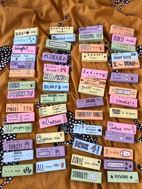 Self made pastel drunk Jenga Jenga Personalised, Jenga Party Game, Drinking Jenga List, Party Jenga Drinking, Bachelorette Jenga, Drunk Jenga Blocks, Dirty Jenga Ideas, Drinking Jenga Ideas, Adult Jenga Ideas