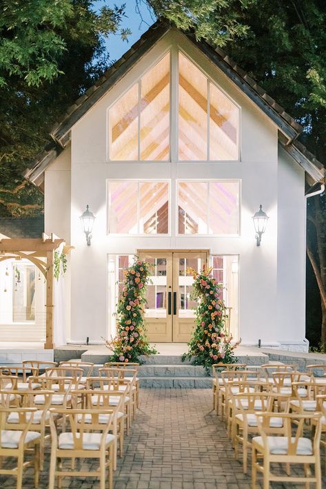 The Glass Chapel, Glass Wedding Venues, Chapel Renovation, Homestead Compound, Small Chapel Wedding, Venue Plans, Wedding Chapel Ideas, White Chapel Wedding, Tulsa Wedding Venues