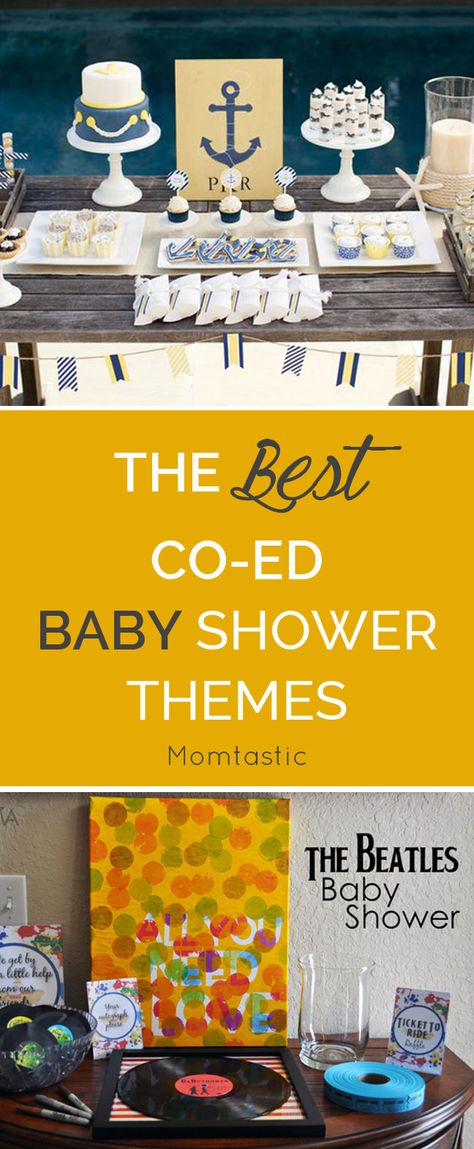 Ideas for baby shower themes that aren't over-the-top girly...perfect for showers where dads are invited, too. Game of Thrones theme, anyone? Coed Baby Shower Themes, Beatles Baby Shower, Couples Shower Themes, Coed Baby Shower Invitations, Baby Shower Games Coed, Game Of Thrones Theme, Ideas For Baby Shower, Couples Baby Showers, Coed Baby Shower