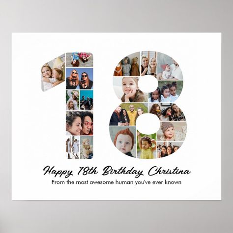 18th Birthday Number 18 Photo Collage Picture Poster Zazzle Happy 78th Birthday, Number Photo Collage, 78 Birthday, Picture Poster, Photo Collage Template, Collage Template, Birthday Numbers, Collage Design, Picture Collage