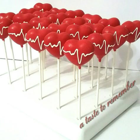 EKG Heart cake pops Nursing Cake Pops, Paramedic Party Ideas, Medical Cake Pops, Paramedic Graduation, Medical Themed Parties, Nurse Grad Parties, Nurse Graduation Party Decorations, Cake Decorating For Kids, Heart Cake Pops