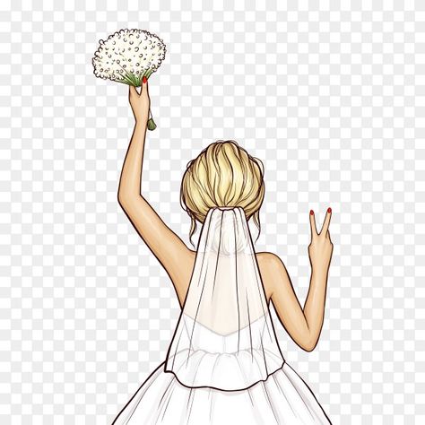 Bride Illustration Drawing, Wedding Dress With Bouquet, Bride Background, Bride Topper, Bridal Artwork, Ballon Drawing, Bride Painting, Bride Drawing, Bride Illustration