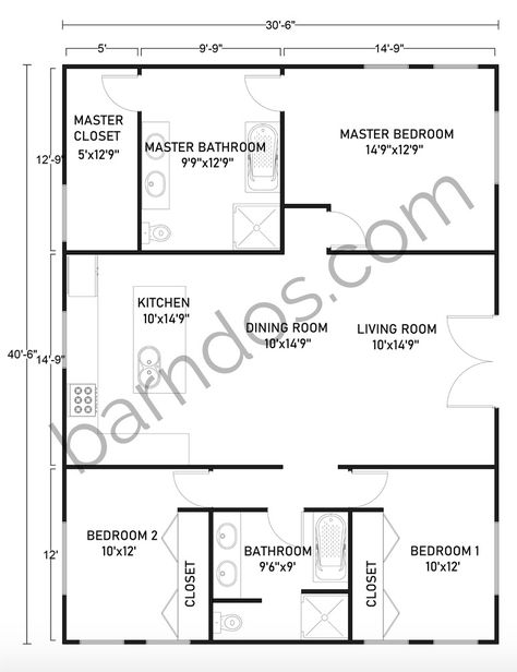 30X40 Barndominium Floor Plans 30x40 Barndominium Floor Plans, 30x40 Barndominium, Barndominium House Plans, House Plans 2 Story, 30x40 House Plans, Barndominium House, Interior Floor Plan, Custom Floor Plans, Barndominium Plans