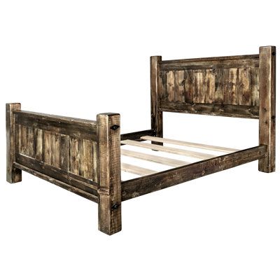 Live Edge Bed, Jacobean Stain, Provincial Stain, Blue Pine, Black Forest Decor, Western Bedroom, Iron Accents, Sky Collection, Solid Wood Bed