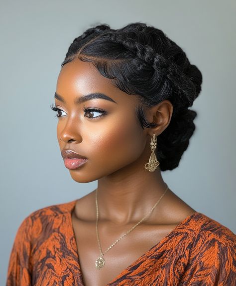 🌼 Glamorous Braids Updo Hairstyle: Chic Wedding Guest Braided Hairstyles Look Updos For Textured Hair, Natural Hairstyles Wedding Guest, Sisterlocks Styles Updo Wedding, Natural Hairstyles Updo, Hairstyles Glamorous, Effortless Bun, Natural Hair Updo Wedding, Sisterlocks Styles Updo, Coiling Natural Hair