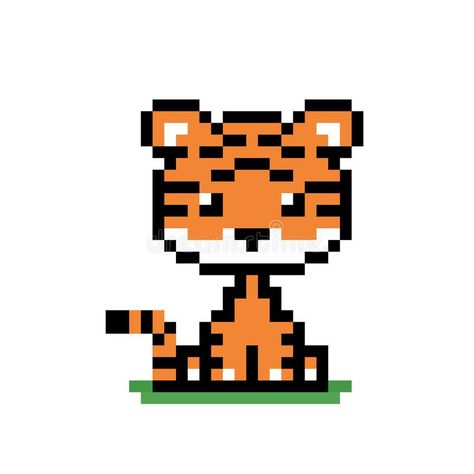 Pixel tiger image 8 bit. Pixel tiger image. for 8 bit game assets. Cross stitch pattern or T-shirt design vector illustration stock illustration 8 Bit Game, Tiger Images, Easy Pixel Art, Animal Cross Stitch Patterns, Cute Tigers, Pixel Pattern, Baby Afghans, Image Vector, 8 Bit