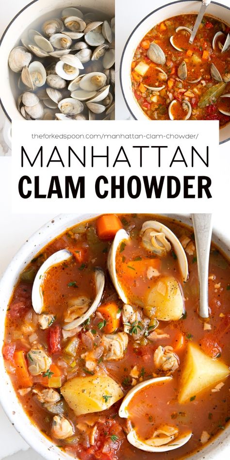 Manhattan Clam Chowder Recipe, Potatoes And Bacon, Seafood Soups, Manhattan Clam Chowder, Clam Chowder Recipe, Chowder Soup, Chowder Recipe, Seafood Soup, Clam Chowder