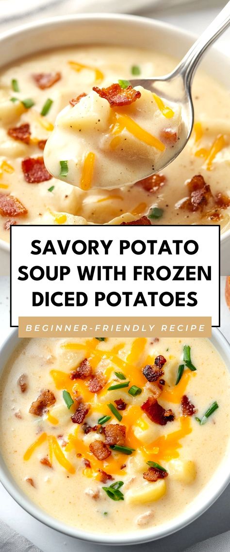 Image for Savory Potato Soup with Frozen Diced Potatoes Recipes Using Cream Of Potato Soup, Crockpot Frozen Potatoes Soup, Easy Potato Soup With Real Potatoes, Slow Cooked Potato Soup, Crock Pot Potato Soup With Frozen Potatoes, Potato Soup Diced Hashbrowns, Loaded Baked Potato Soup Instant Pot Frozen Potatoes, Canned Potatoes Soup Recipes, Loaded Baked Potato Soup Using Frozen Potatoes