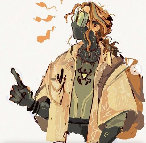 Ecopunk Character Design, Intelligent Character Design, Gunpoint Pose Reference, Nb Character Design, Character Design Traveler, Ocs With Masks, Sick Character Design, Faceless Character Art, Aesthetic Cartoon Artstyle