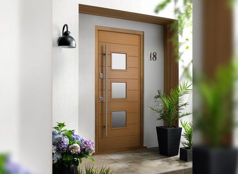 Upvc Front Door, External Front Doors, Oak Front Door, Grey Interiors, Composite Front Door, Oak Door, Wood Drill Bits, Hardwood Doors, Modern Front Door