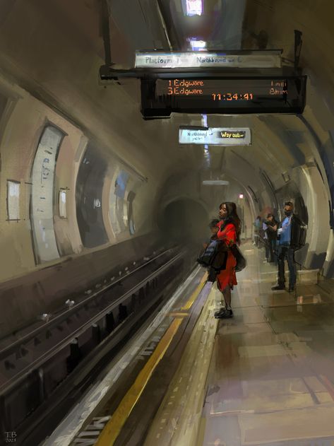 ArtStation - Sketch // London, Thomas Brissot Underground Illustration, Atmospheric Perspective, Sketch London, Underground Tube, London Tube, The Underground, London Underground, Modern Painting, Art And Architecture