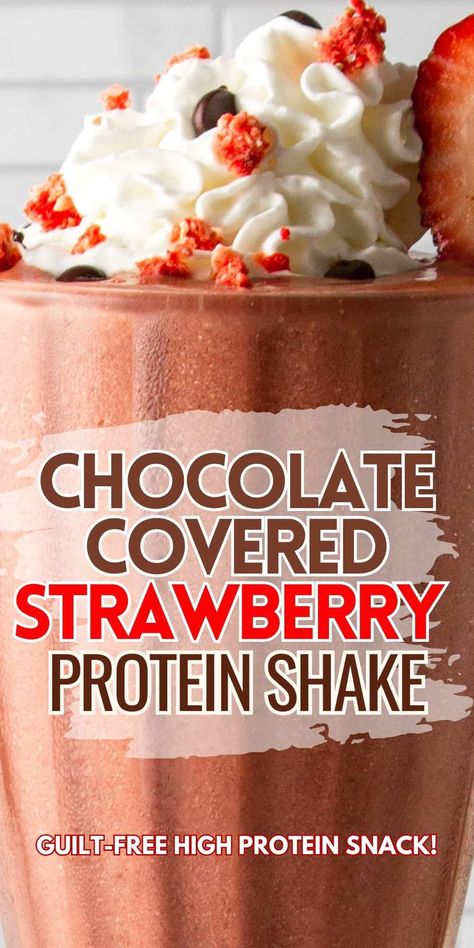 This delicious Chocolate Covered Strawberry Protein Shake is packed with flavor and protein. Great healthy breakfast or snack with just 4 ingredients! High Protein Breakfast Shakes, Strawberry Protein Shake, Strawberry Protein Smoothie, Protein Drink Recipes, Best Whey Protein Powder, Chocolate Protein Smoothie, Protein Breakfast Smoothie, Protein Shakes Recipes, Best Whey Protein