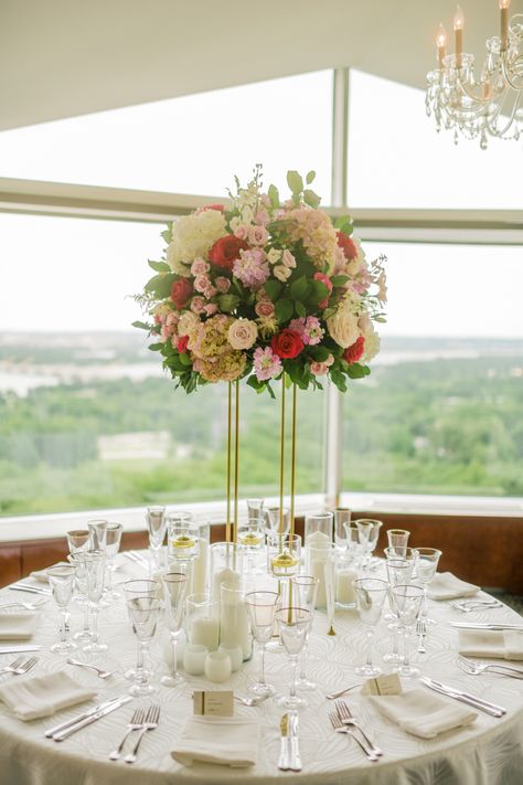 Tall Vase Flower Arrangements, Tall Floral Centerpieces, Elevated Centerpiece, Tall Flower Centerpieces, Pink Astilbe, Tall Flower Arrangements, Inexpensive Wedding Flowers, Hydrangea Pink, Tall Floral Arrangements