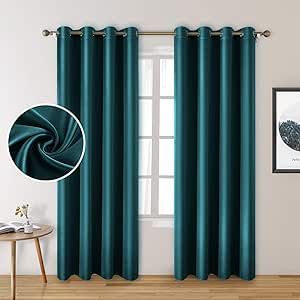 HOMEIDEAS 2 Panels Faux Silk Curtains Teal Blackout Curtains for Bedroom 52 X 96 Inch Room Darkening Satin Drapes/Curtains, Thermal Insulated Blackout Window/Indoor Curtains for Living Room Girls Room Curtains, Satin Curtains, Pink Blackout Curtains, Faux Silk Curtains, Silk Curtains, Curtains For Bedroom, Nursery Curtains, Curtains For Living Room, Kids Curtains