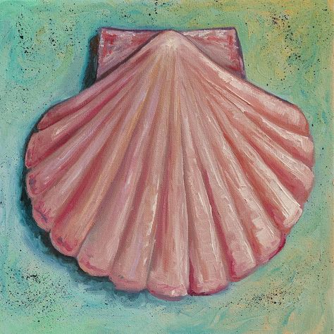 Easy Seashell Painting On Canvas, Painting Of A Seashell, Seashell Art Painting Canvases, Shells Painting Acrylic, Seashell Canvas Painting, How To Paint Seashells On Canvas, Seashell Painting Canvases, Sea Shells Painting On Canvas, Seashell Acrylic Painting