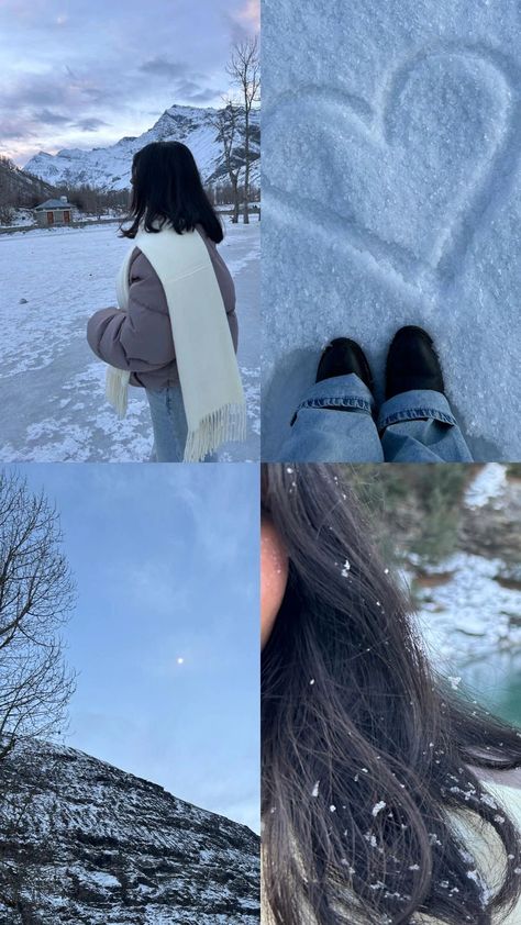 Snow Outfit Photoshoot, Snow Aesthetic Picture Ideas, Snow Fall Photography, Winter Outfits For Manali Trip, Snow Travel Aesthetic, Outfits For Shimla Trip, Manali Trip Outfit Ideas, Northern Areas Pics Ideas, Photo Ideas In Snow Aesthetic