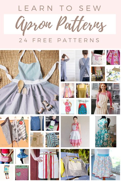 Whip up one of these 24 fun apron patterns to sew in time for holiday baking or gift giving! 24 FREE apron patterns to sew! Pinafore Apron Pattern, Apron Dress Pattern, Free Apron Pattern, Vintage Apron Pattern, Apron Pattern Free, Apron Patterns, Apron Tutorial, Apron Sewing, Projek Menjahit