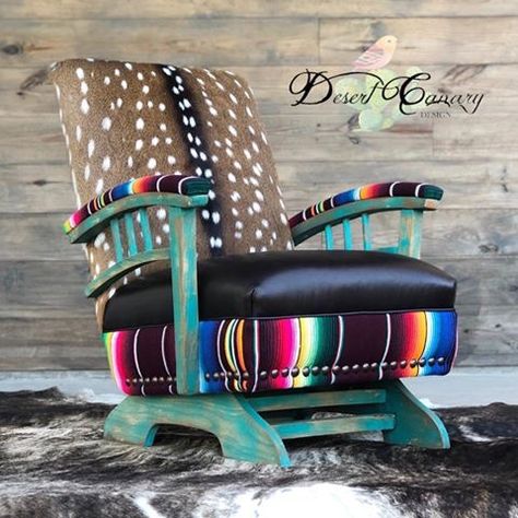 Western Chairs, Santa Fe Style Homes, Western Chair, Cowhide Upholstery, Southwest Furniture, Ranch Furniture, Cowboy Decor, Western Bedroom Decor, Woodland House