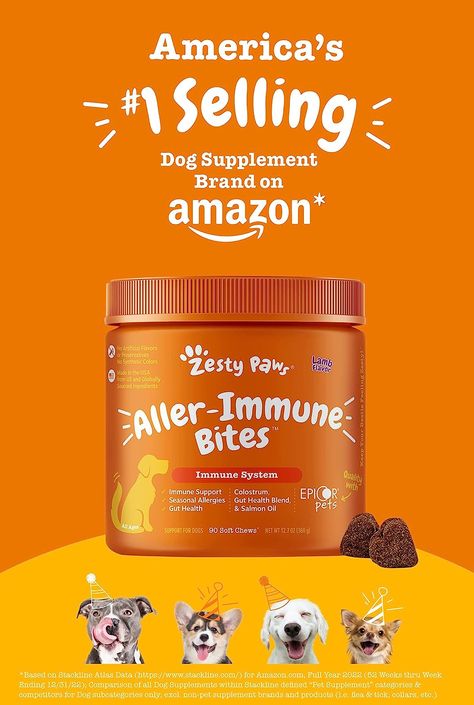 Zesty Paws Allergy Immune Supplement for Dogs - with Omega 3 Salmon Fish Oil & EpiCor Pets + Probiotics for Seasonal Allergies - Lamb - 90 Chews Supplement Photography, Dog Allergy, Supplement Packaging, Probiotics For Dogs, Itchy Dog, Supplements Packaging, Dog Wellness, Dog Itching, Salmon Oil