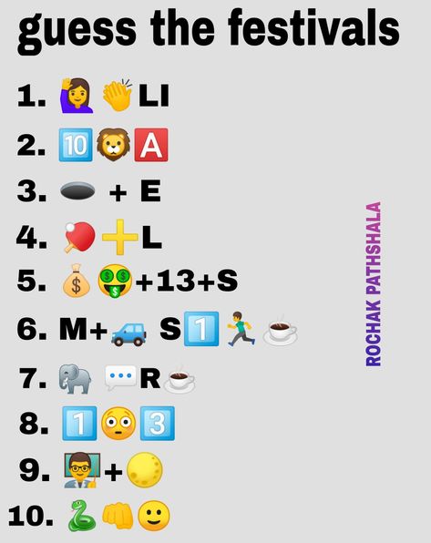 #puzzle #whatsapppuzzle #facebookpuzzle #indianfestival #emojipuzzle #india #festival #viralpuzzle #TRENDING #new #now #pinterest Mind Games Puzzles With Answers, Guess The Emoji Answers, Word Brain Teasers, Mind Games Puzzles, Emoji Answers, Party Games For Ladies, Ladies Kitty Party Games, Guess The Emoji, Kids Jewelry Diy