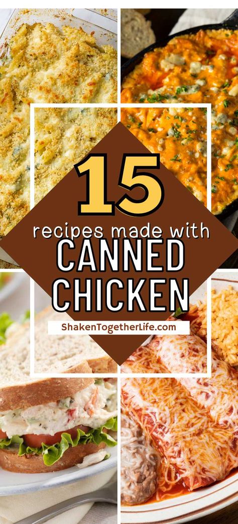 Looking for recipe inspiration you can make with canned chicken? these 15 delicious dishes are perfect for making with this pantry staple! Flaked Chicken Recipes Canned, Dinner Ideas Canned Chicken, Uses For Canned Chicken, Recipes Using Can Chicken, Recipe For Canned Chicken, What To Do With Canned Chicken, Recipes For Canned Chicken, What To Make With Canned Chicken, Recipes Canned Chicken